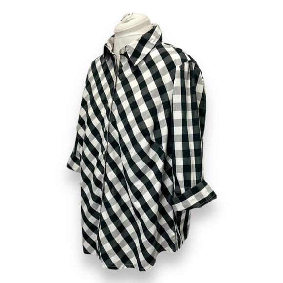 Alia Womens Black & White Plaid Button-Up Lightweight Shirt 20W - Picture 3 of 9